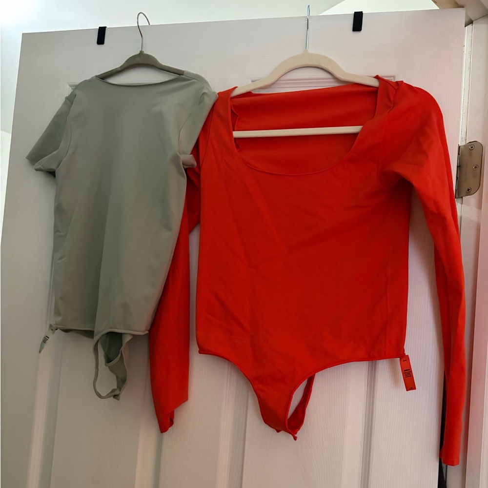 SKIMS Red Long-Sleeve Scoop Neck Bodysuit